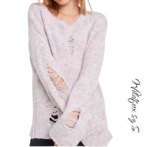 NWOT WILDFOX Pink Distressed Knit Relaxed Pullover Sweater sz S